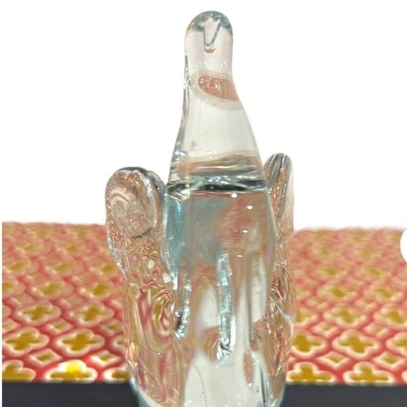 Vintage Clear Glass Elephant Figurine Paperweight Hand Blown Trunk Up - Picture 4 of 5